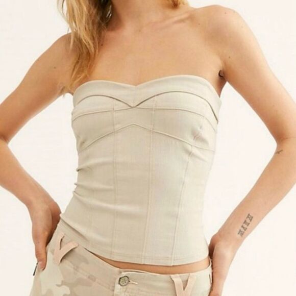 Free People You Too neutral cream tube top women’s size large - Picture 1 of 9